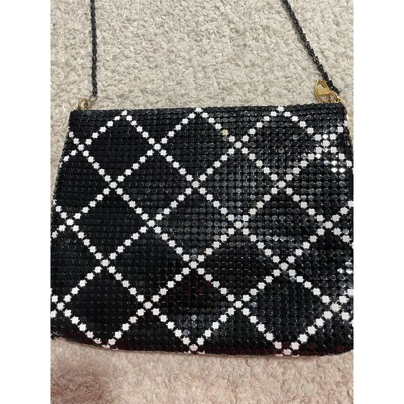 VTG Jotta Womens Mesh Metal Shoulder Evening Bag Black White Purse 1980s Fancy - Picture 2 of 13
